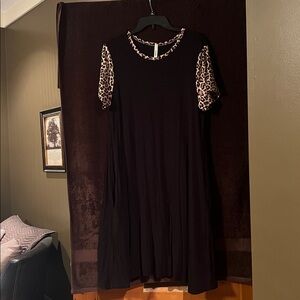 Black Dress with Leopard Print Accents